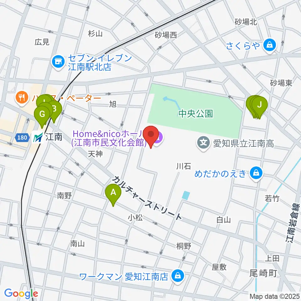 江南市歴史民俗資料館周辺のファミレス・ファーストフード一覧地図