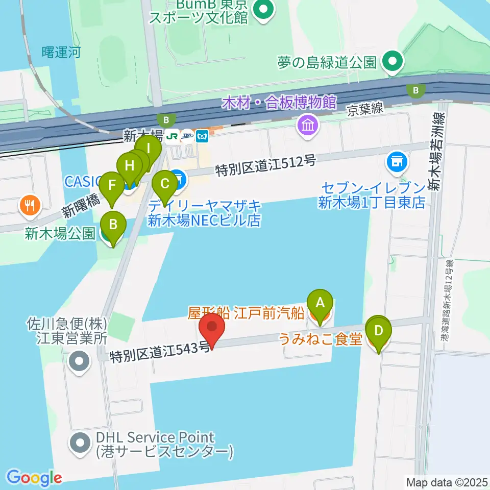 GARDEN 新木場 FACTORY周辺のファミレス・ファーストフード一覧地図