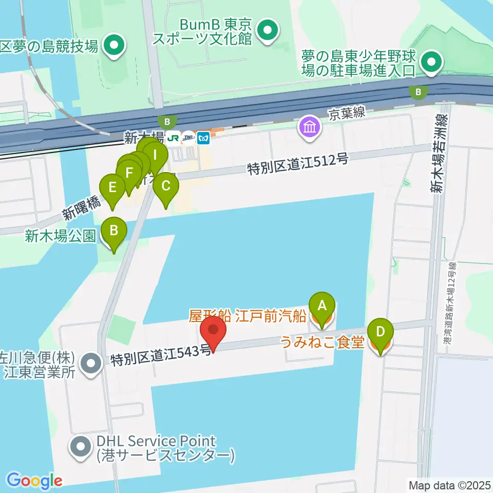 GARDEN 新木場 FACTORY周辺のファミレス・ファーストフード一覧地図