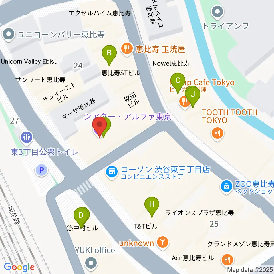 シアター・アルファ東京周辺のファミレス・ファーストフード一覧地図