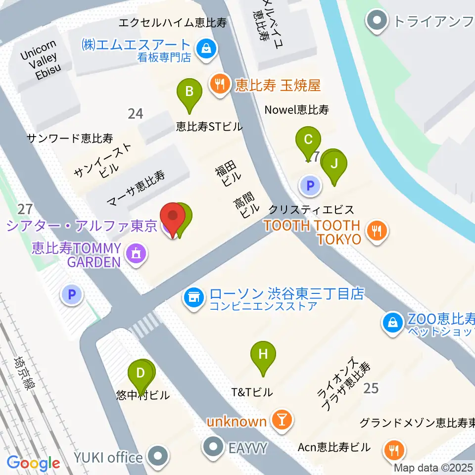シアター・アルファ東京周辺のファミレス・ファーストフード一覧地図