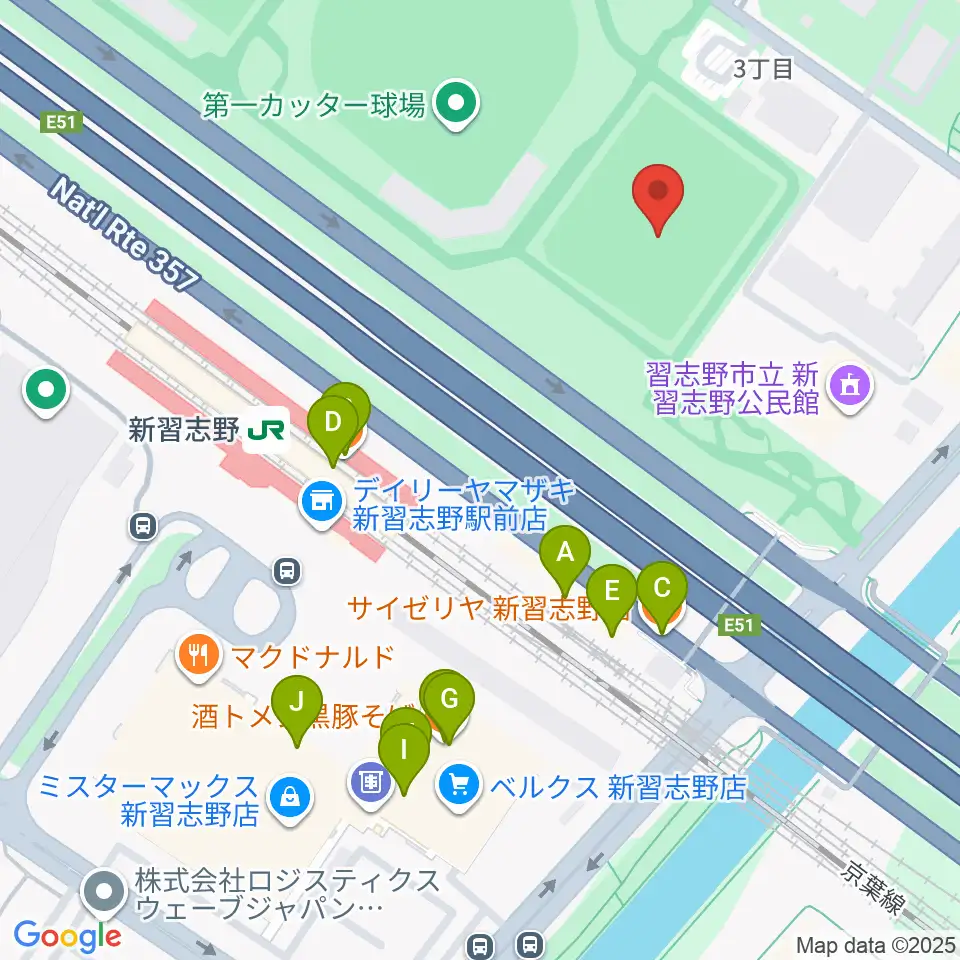 秋津公園多目的広場周辺のファミレス・ファーストフード一覧地図