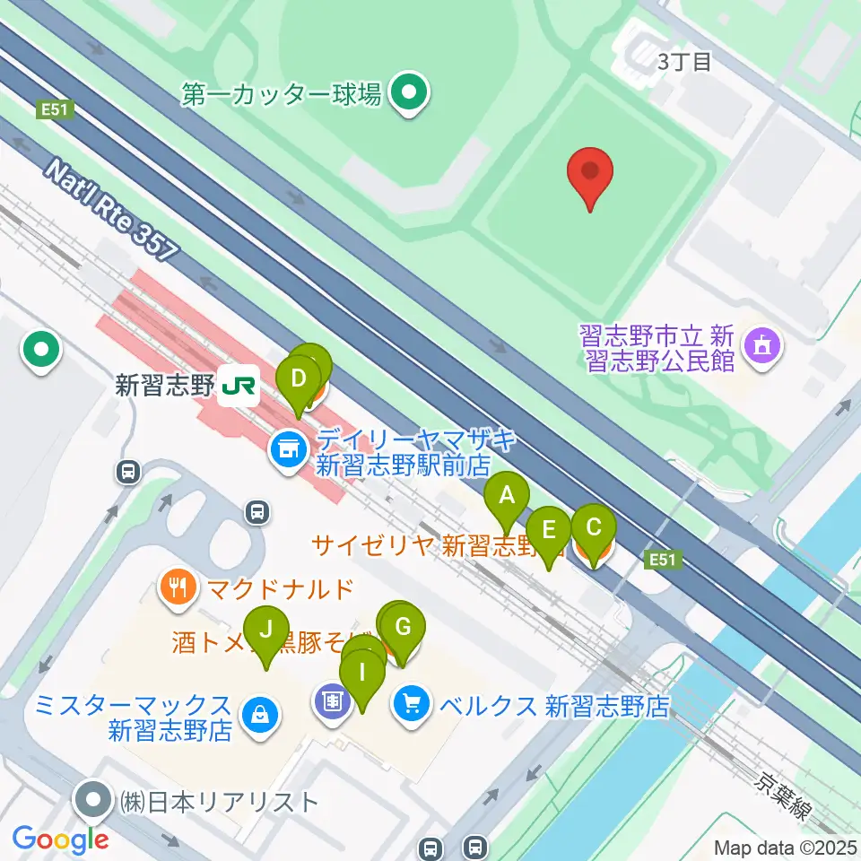 秋津公園多目的広場周辺のファミレス・ファーストフード一覧地図
