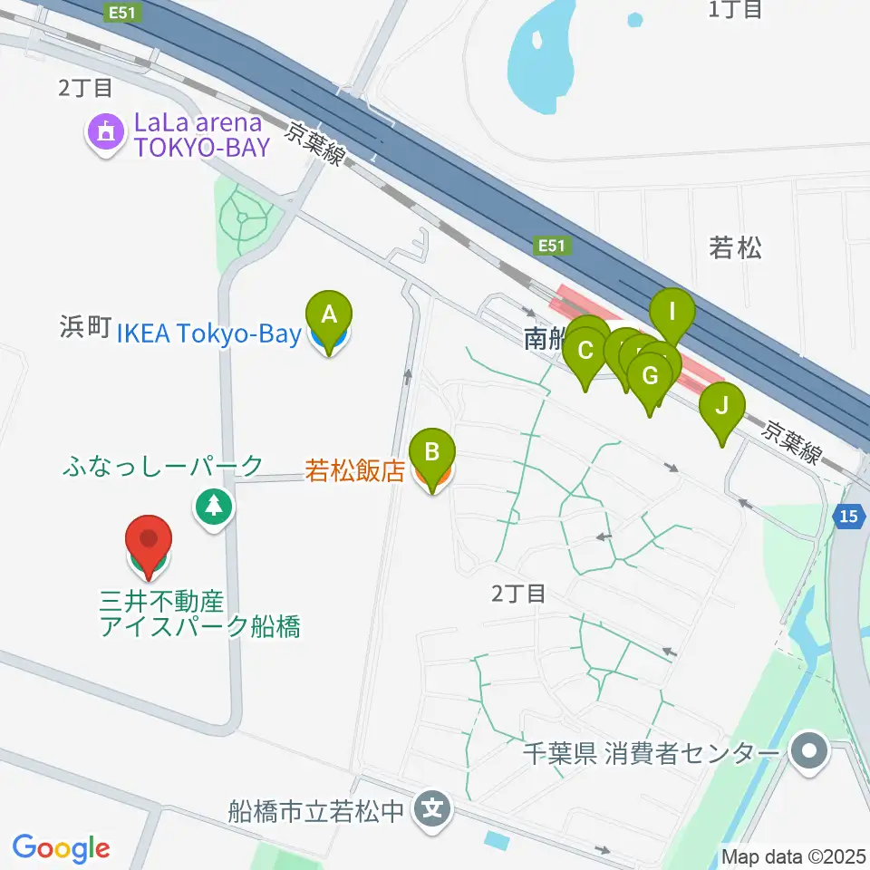 三井不動産アイスパーク船橋周辺のファミレス・ファーストフード一覧地図