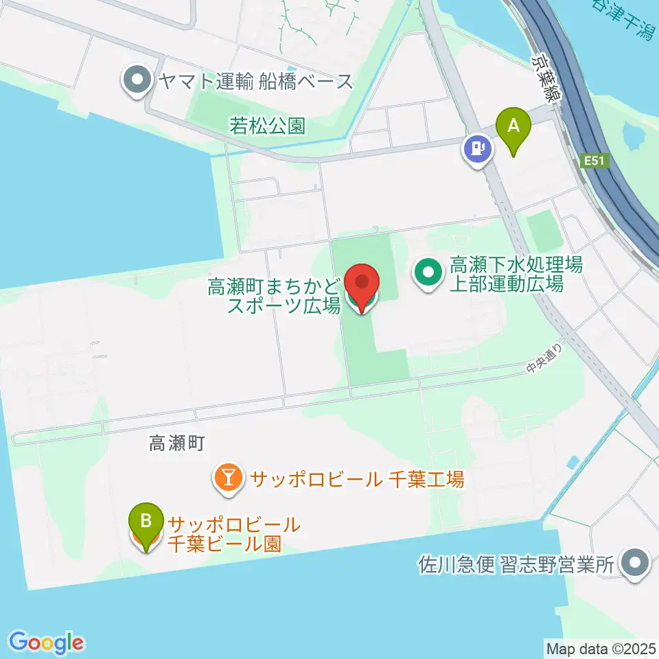 高瀬町まちかどスポーツ広場周辺のファミレス・ファーストフード一覧地図
