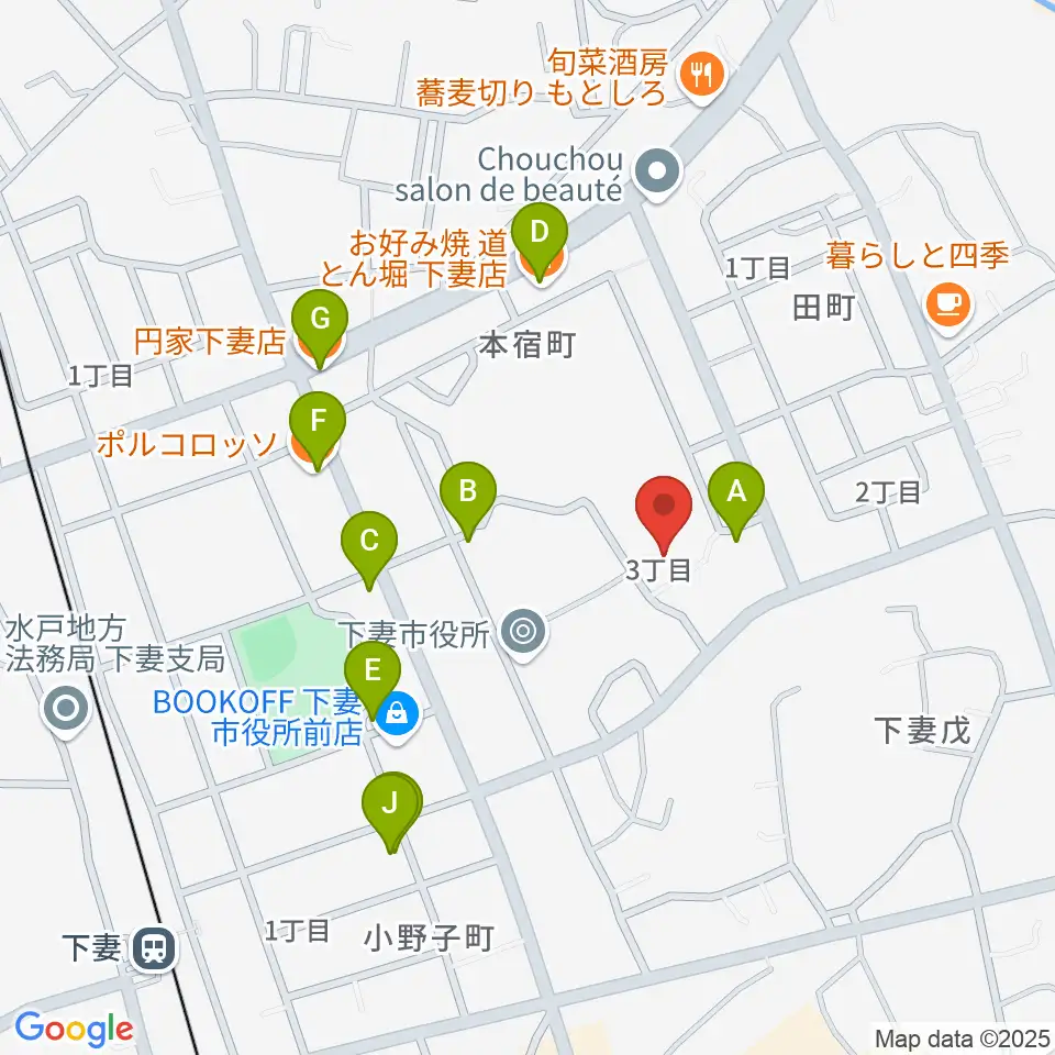LIXIL下妻総合体育館周辺のファミレス・ファーストフード一覧地図