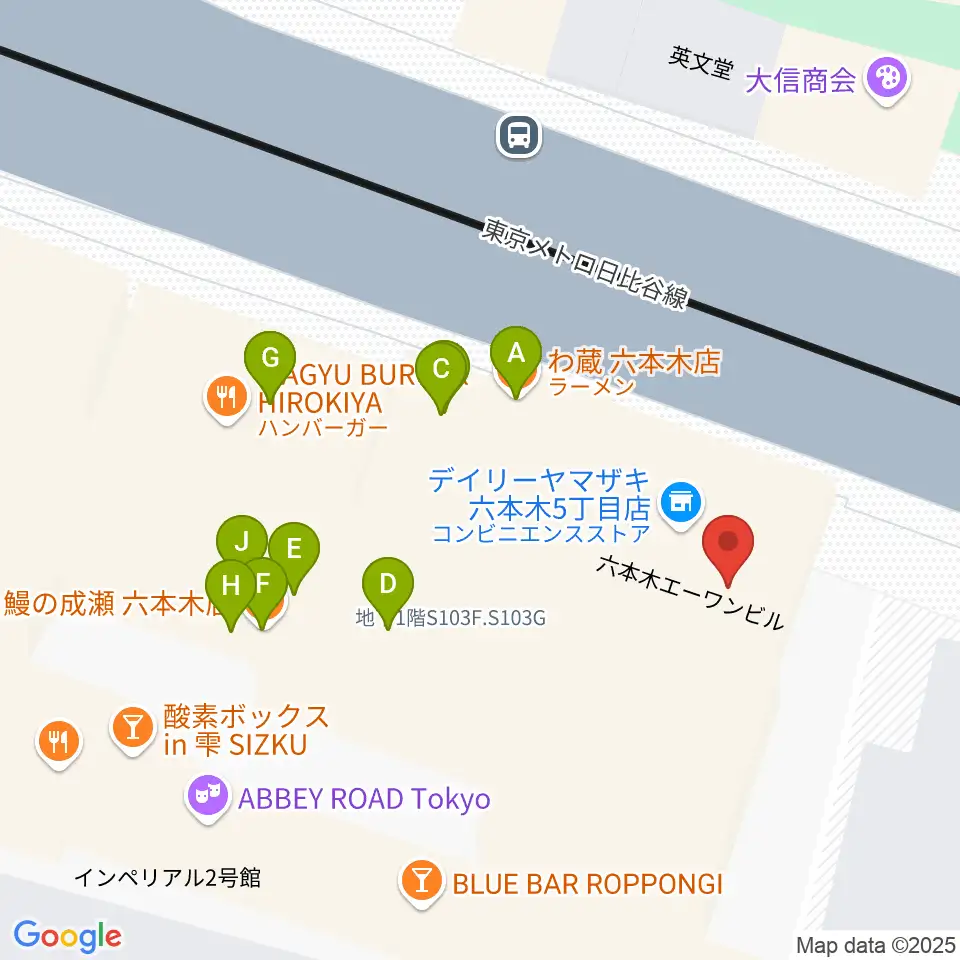 PLUSWIN HALL 六本木周辺のファミレス・ファーストフード一覧地図