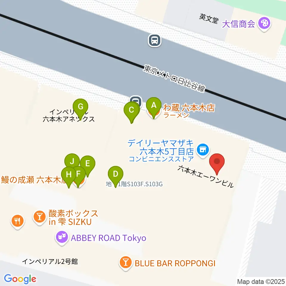 PLUSWIN HALL 六本木周辺のファミレス・ファーストフード一覧地図