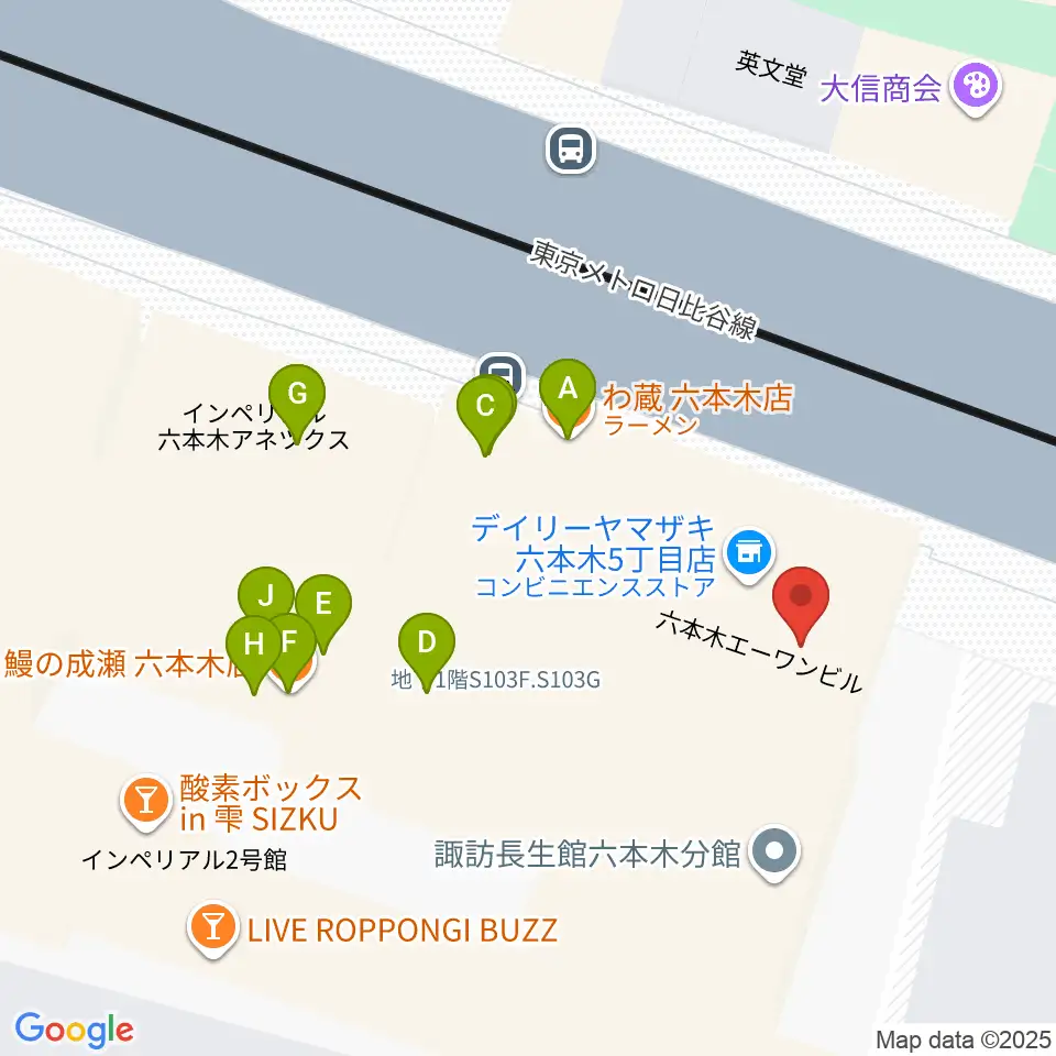 PLUSWIN HALL 六本木周辺のファミレス・ファーストフード一覧地図