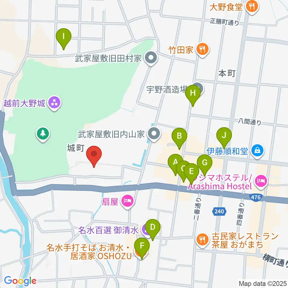 大野市民俗資料館周辺のファミレス・ファーストフード一覧地図