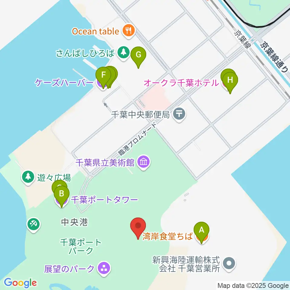 千葉ポートーパーク野外ステージ周辺のファミレス・ファーストフード一覧地図