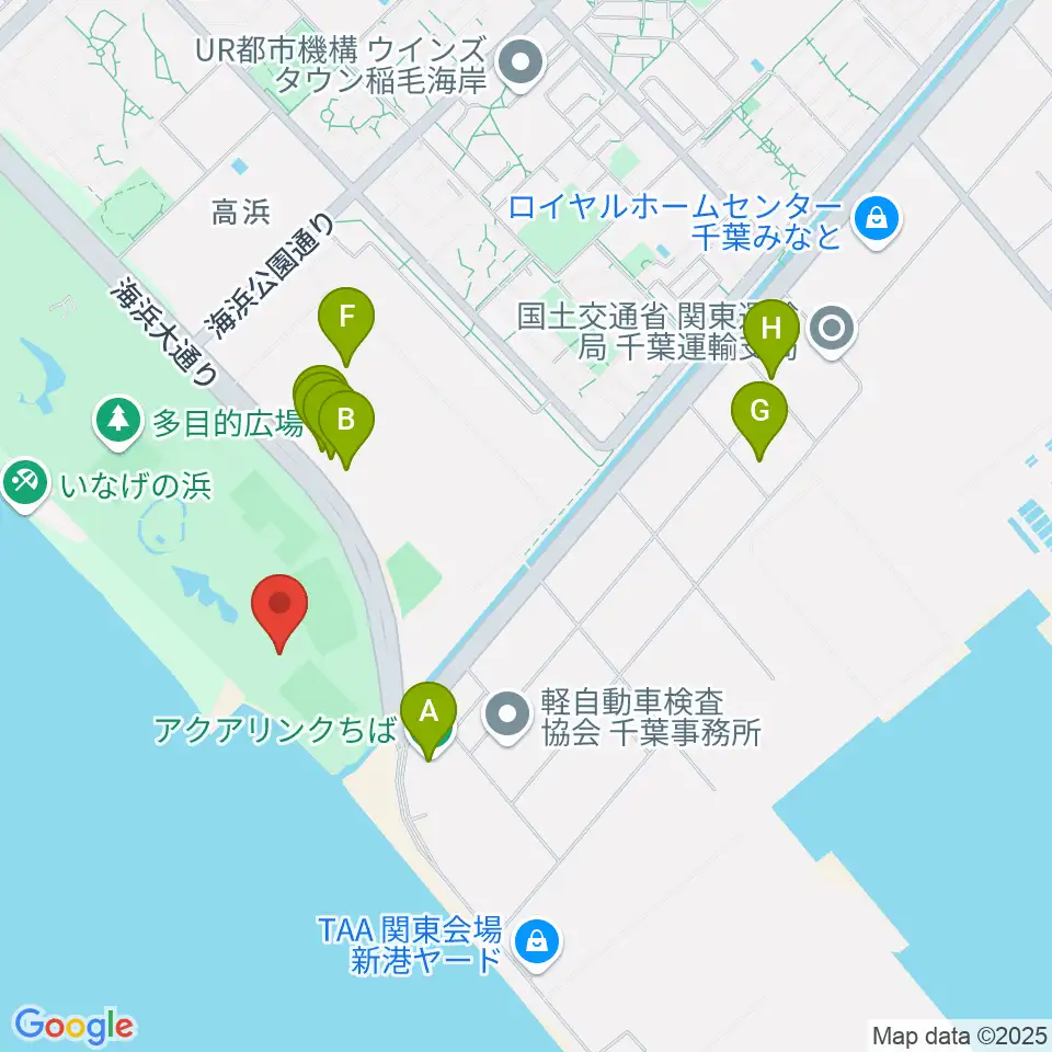 稲毛海浜公園屋内運動場周辺のファミレス・ファーストフード一覧地図