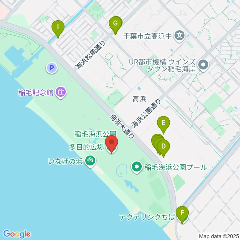 稲毛海浜公園多目的広場周辺のファミレス・ファーストフード一覧地図