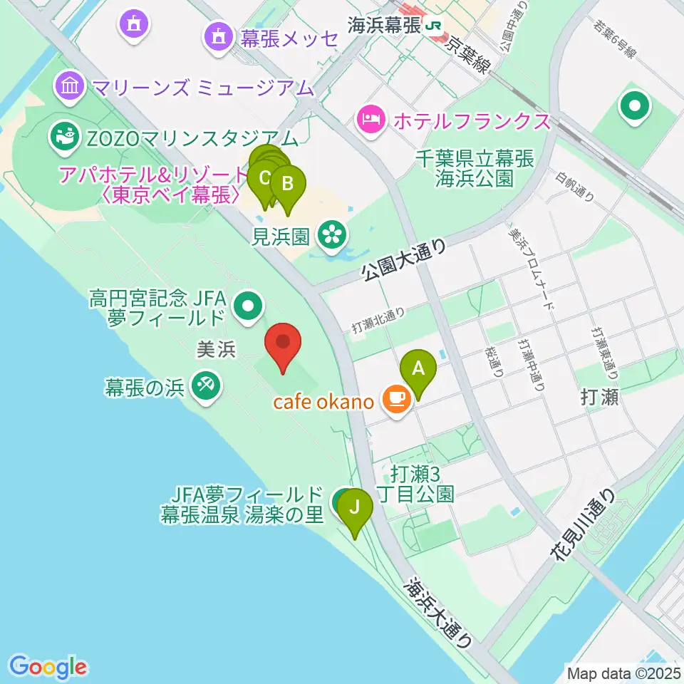 JFA夢フィールドBピッチ周辺のファミレス・ファーストフード一覧地図