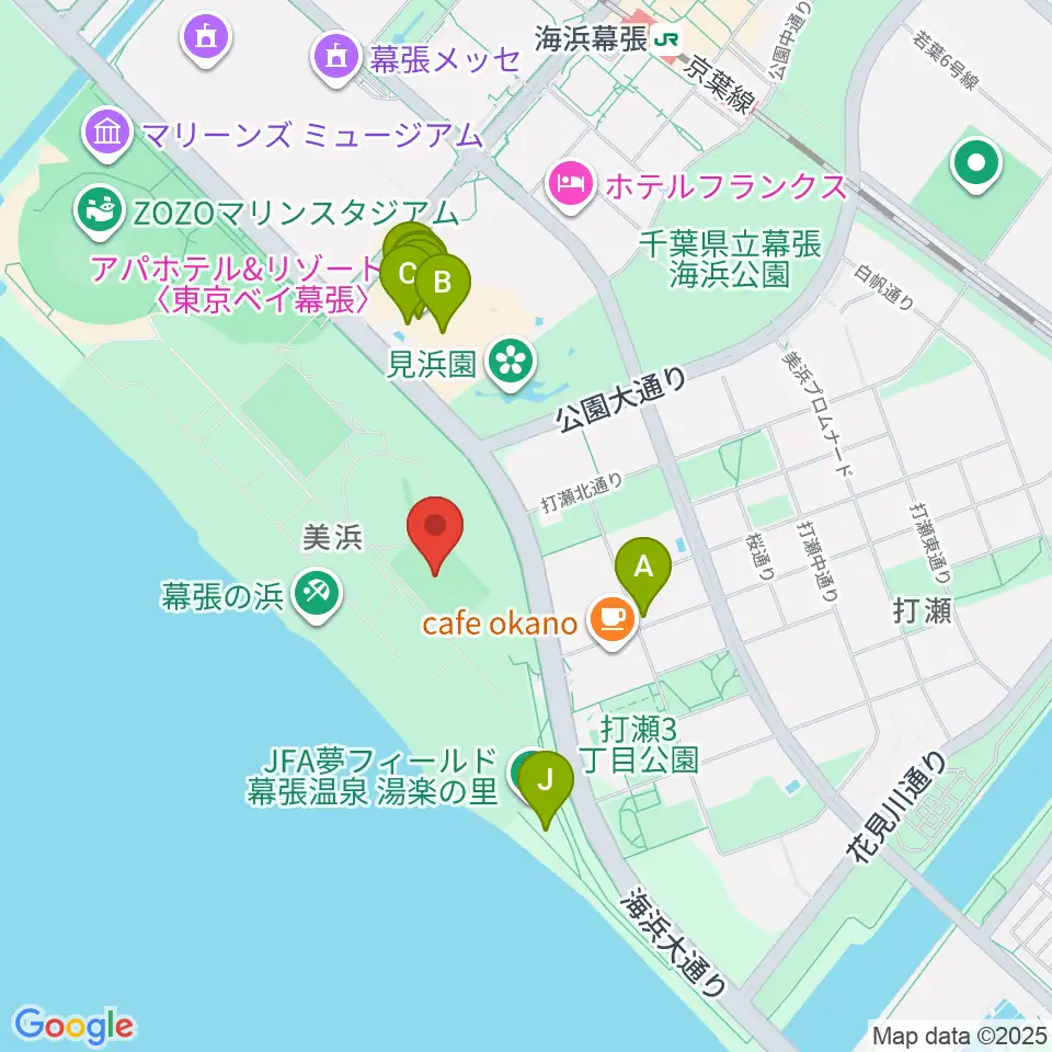 JFA夢フィールドBピッチ周辺のファミレス・ファーストフード一覧地図