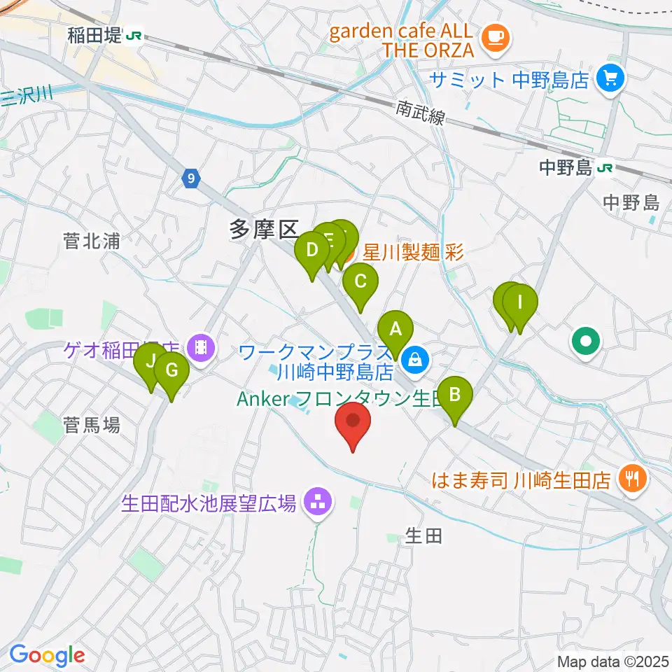 Nebulaフィールド周辺のファミレス・ファーストフード一覧地図