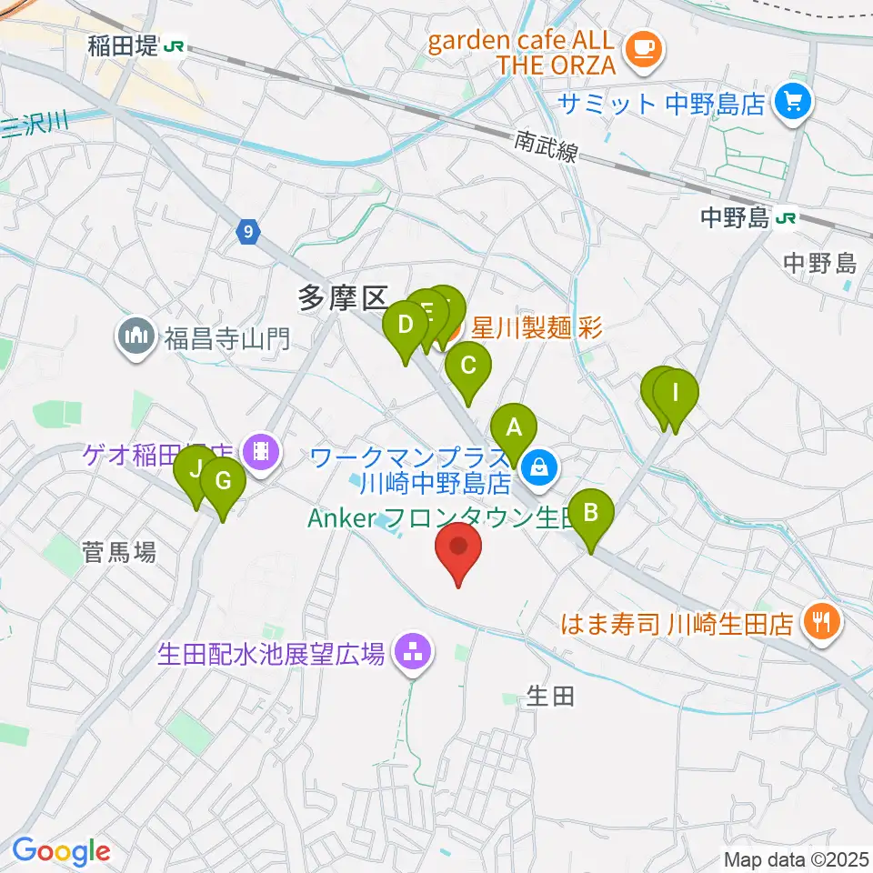 Nebulaフィールド周辺のファミレス・ファーストフード一覧地図