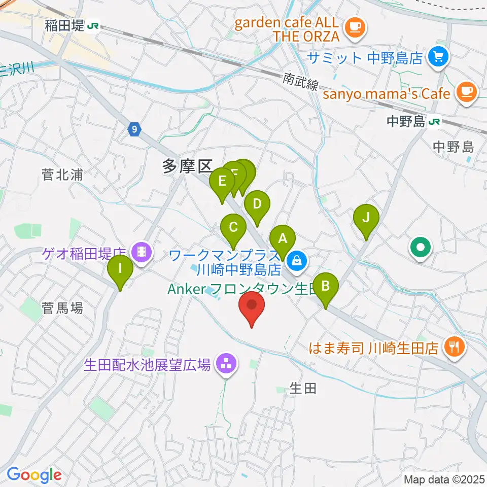 Nebulaフィールド周辺のファミレス・ファーストフード一覧地図