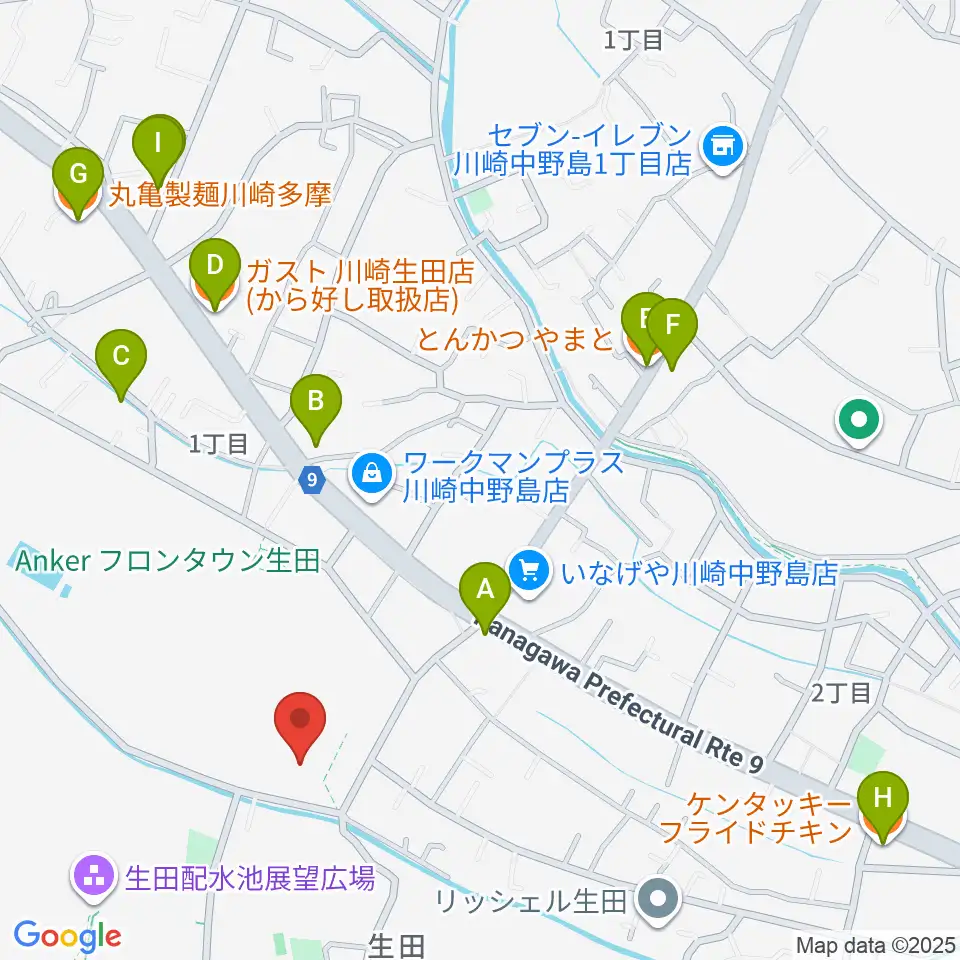 生田多目的広場周辺のファミレス・ファーストフード一覧地図