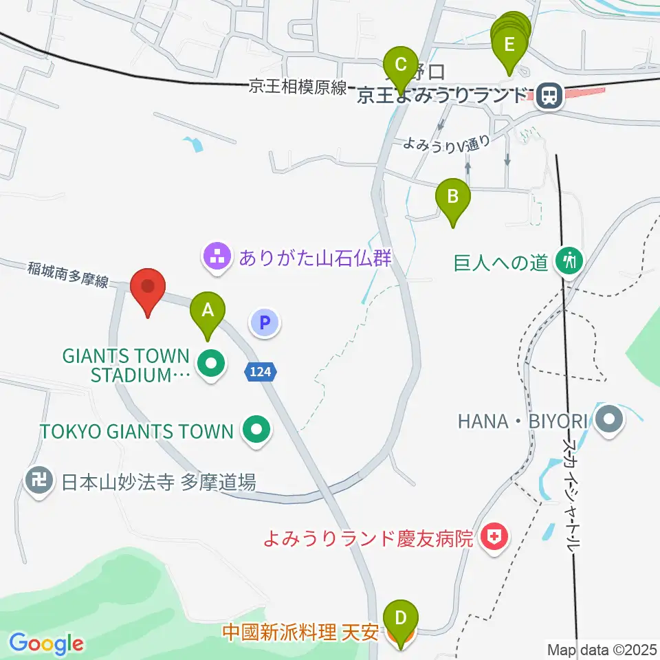ジャイアンツタウンサブグラウンド周辺のファミレス・ファーストフード一覧地図