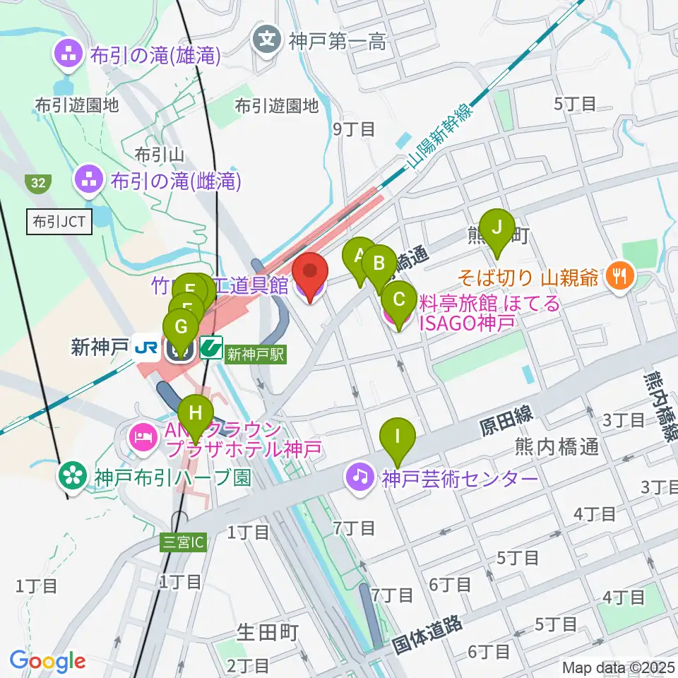 竹中大工道具館周辺のファミレス・ファーストフード一覧地図