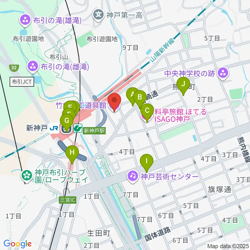 竹中大工道具館周辺のファミレス・ファーストフード一覧地図