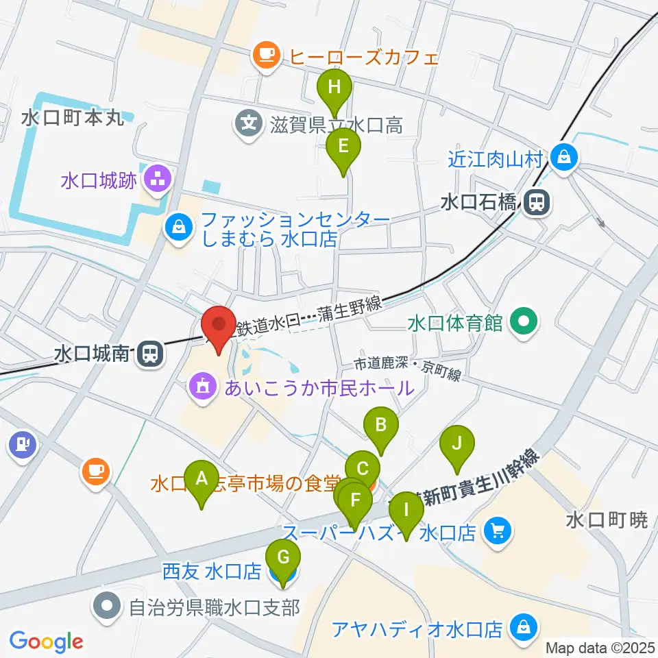 甲賀市水口歴史民俗資料館周辺のファミレス・ファーストフード一覧地図