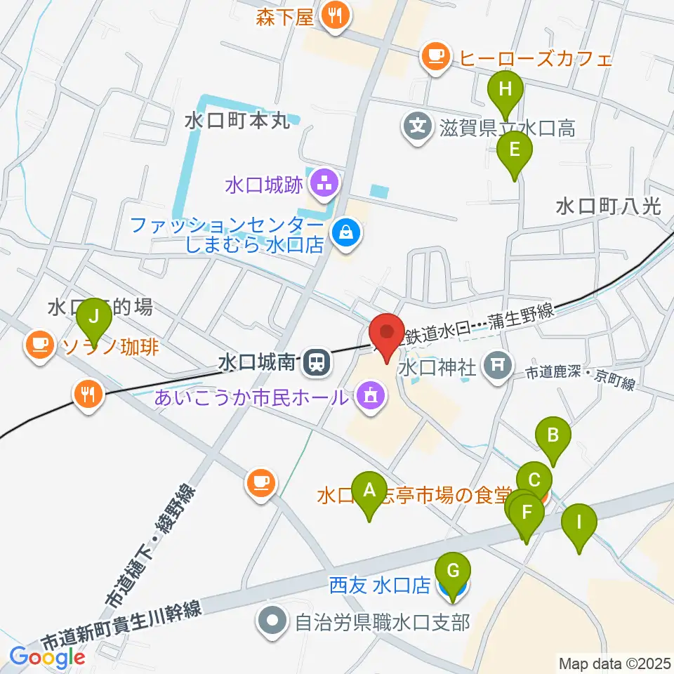 甲賀市水口歴史民俗資料館周辺のファミレス・ファーストフード一覧地図