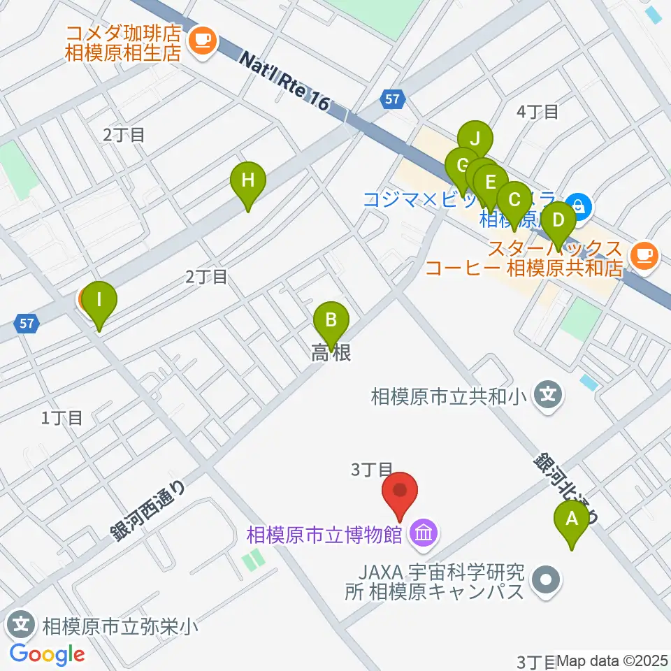 相模原市立博物館周辺のファミレス・ファーストフード一覧地図