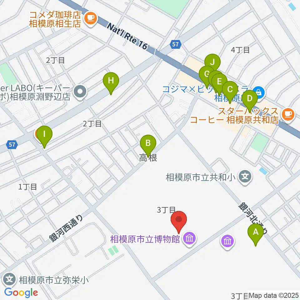 相模原市立博物館周辺のファミレス・ファーストフード一覧地図