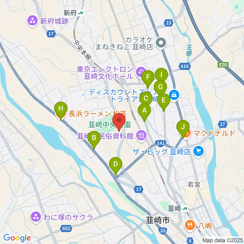 東京エレクトロン 韮崎アリーナ周辺のファミレス・ファーストフード一覧地図