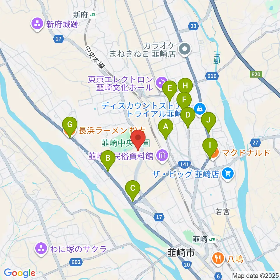 東京エレクトロン 韮崎アリーナ周辺のファミレス・ファーストフード一覧地図