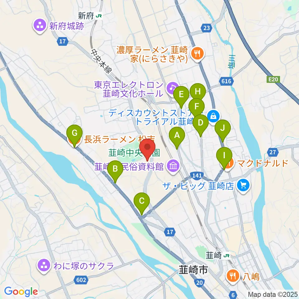 東京エレクトロン 韮崎アリーナ周辺のファミレス・ファーストフード一覧地図