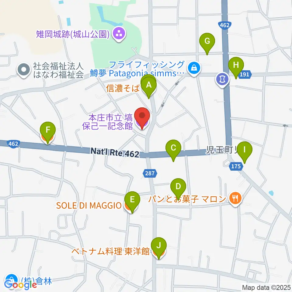 塙保己一記念館周辺のファミレス・ファーストフード一覧地図