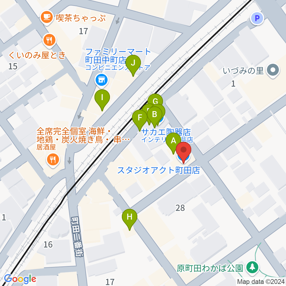 スタジオアクト町田周辺のファミレス・ファーストフード一覧地図