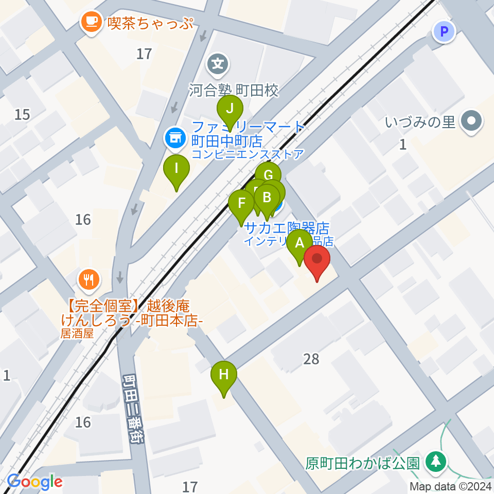 スタジオアクト町田周辺のファミレス・ファーストフード一覧地図