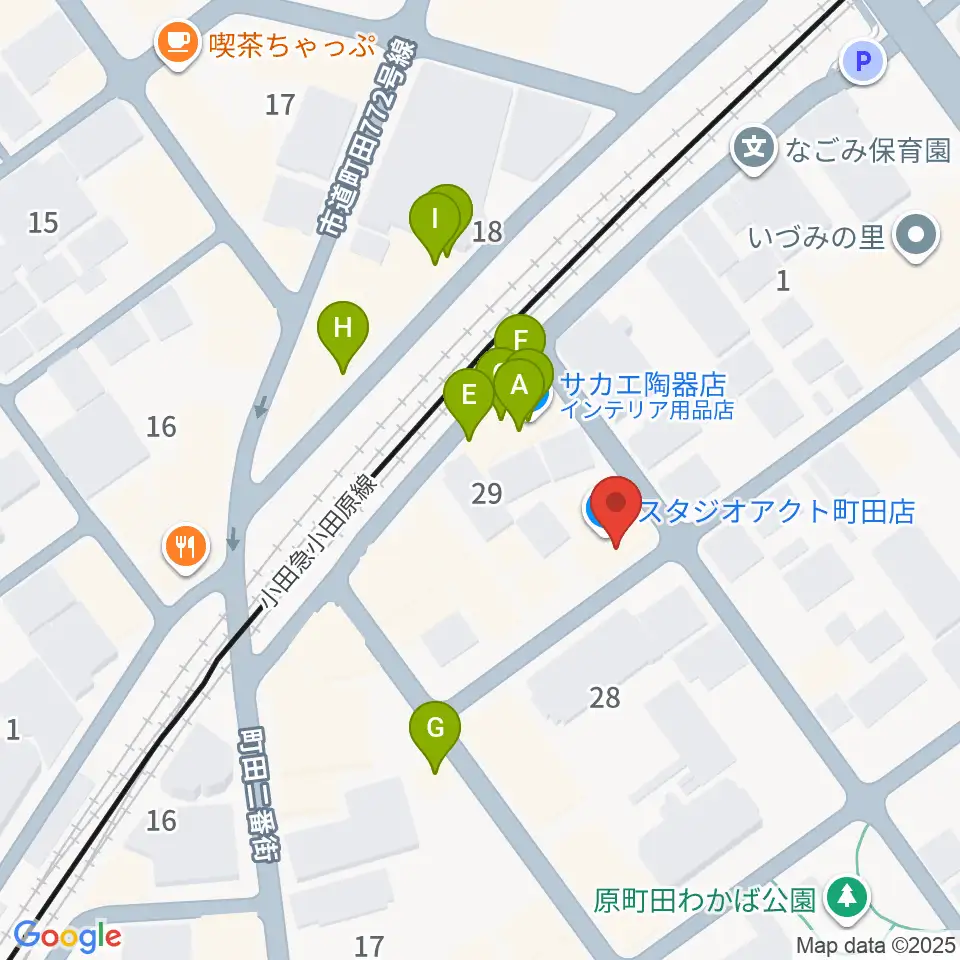 スタジオアクト町田周辺のファミレス・ファーストフード一覧地図
