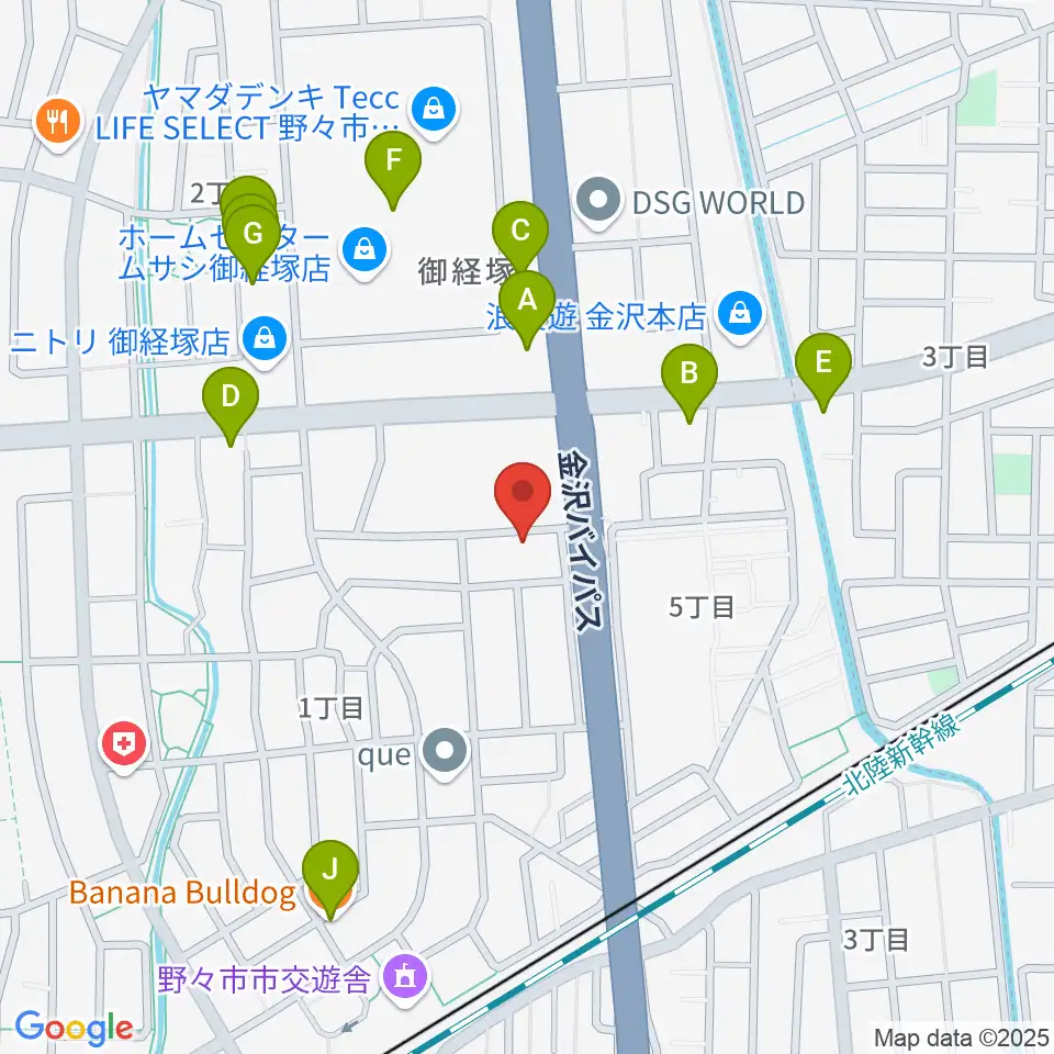 野々市市ふるさと歴史館周辺のファミレス・ファーストフード一覧地図
