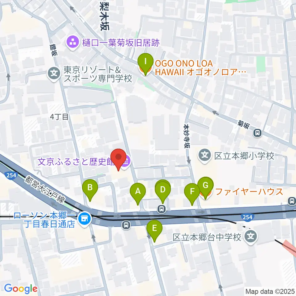 文京ふるさと歴史館周辺のファミレス・ファーストフード一覧地図