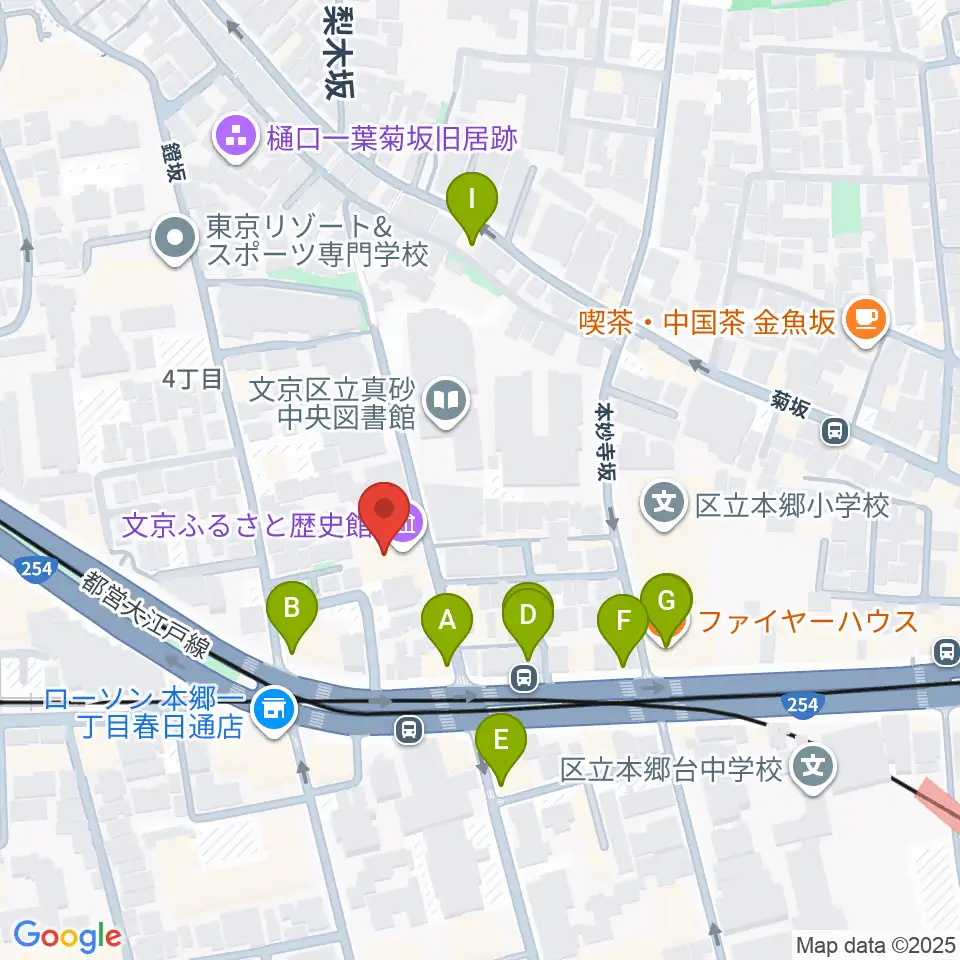 文京ふるさと歴史館周辺のファミレス・ファーストフード一覧地図