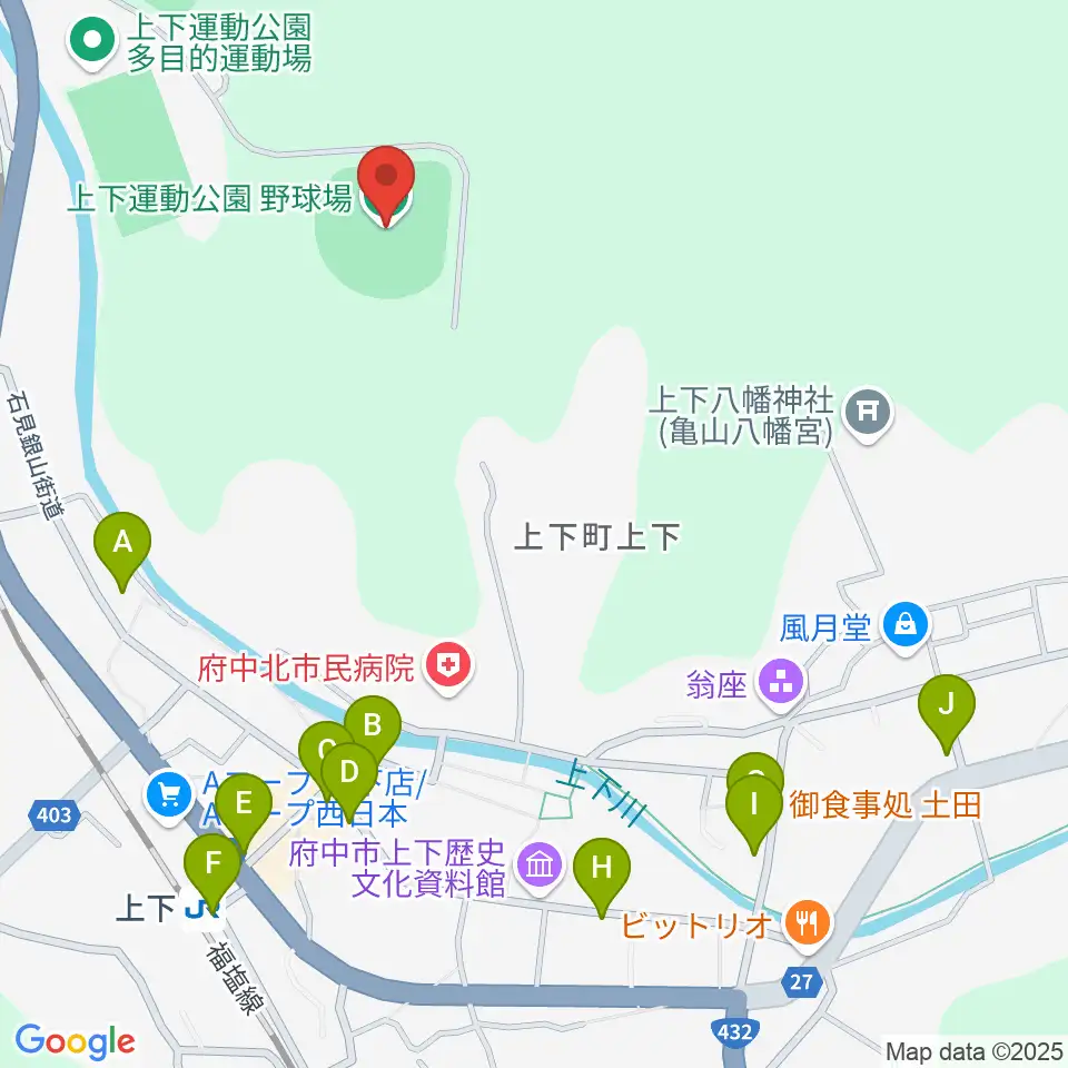 TTCスポーツパーク上下野球場周辺のファミレス・ファーストフード一覧地図