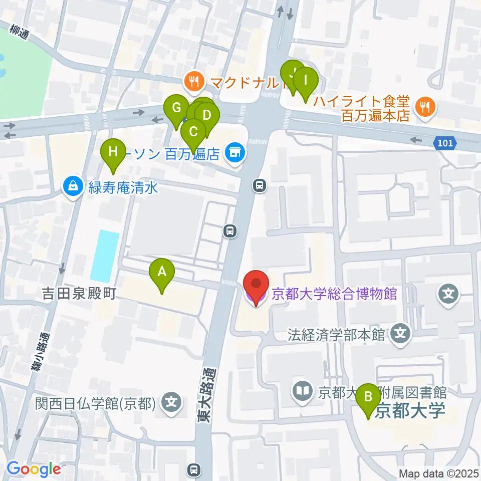 京都大学総合博物館周辺のファミレス・ファーストフード一覧地図