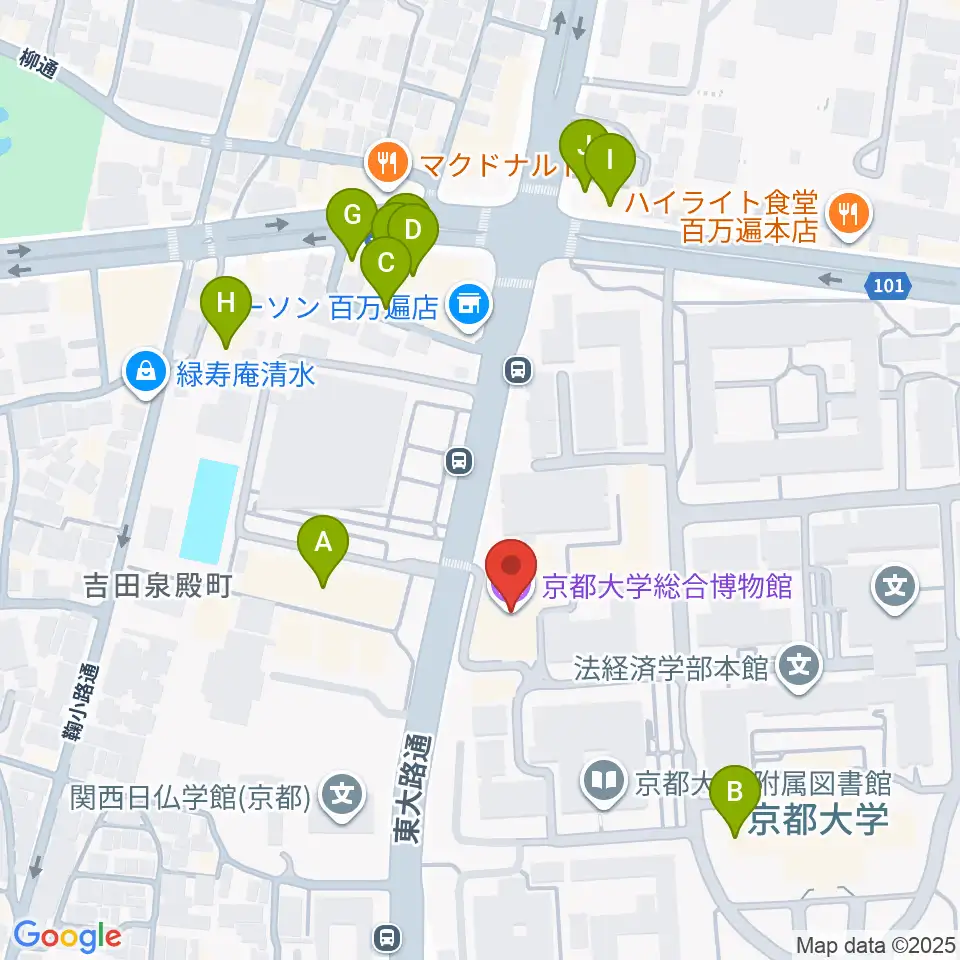 京都大学総合博物館周辺のファミレス・ファーストフード一覧地図