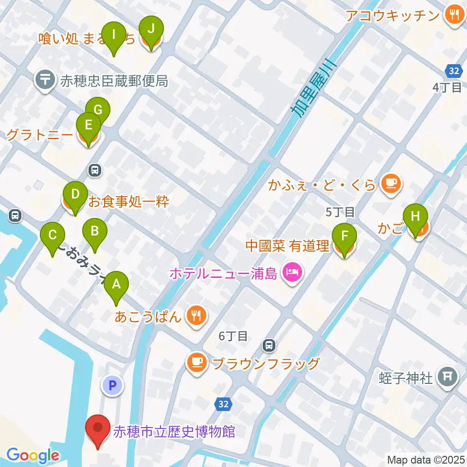 塩と義士の館赤穂化成ミュージアム周辺のファミレス・ファーストフード一覧地図