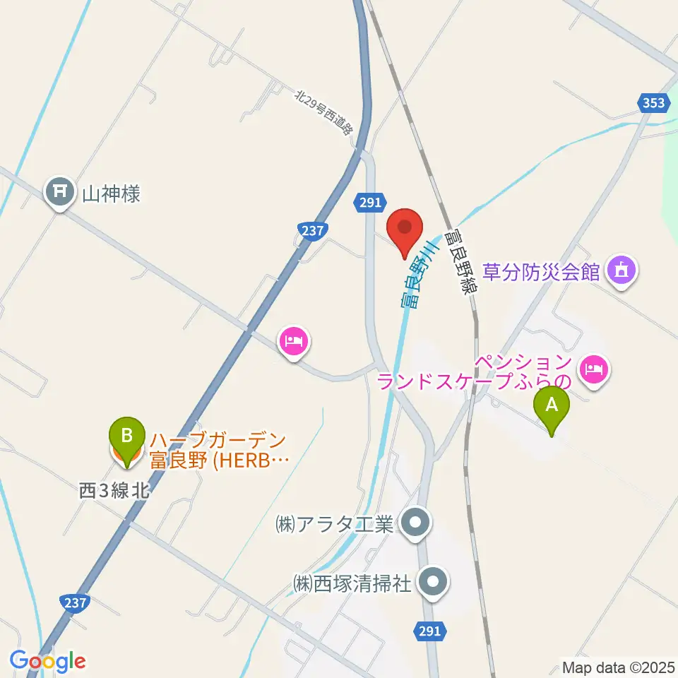上富良野町開拓記念館周辺のファミレス・ファーストフード一覧地図