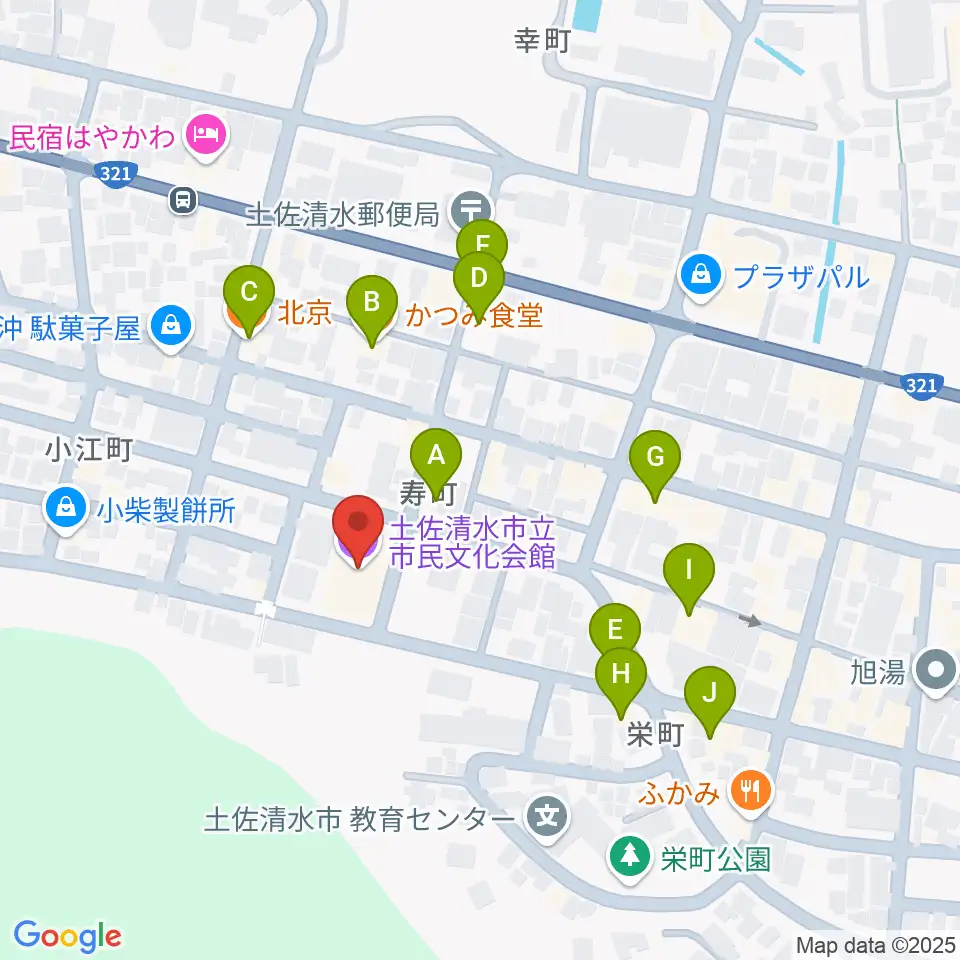 土佐清水市市民文化会館くろしおホール周辺のファミレス・ファーストフード一覧地図