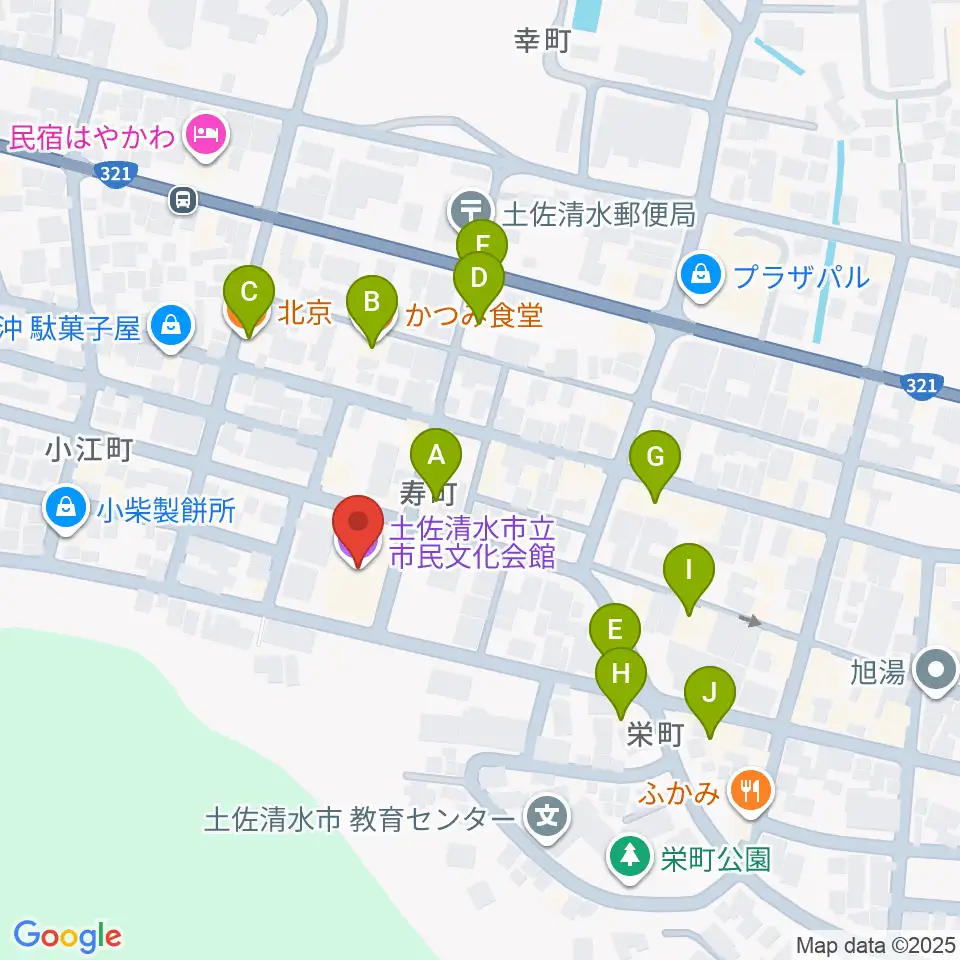 土佐清水市市民文化会館くろしおホール周辺のファミレス・ファーストフード一覧地図
