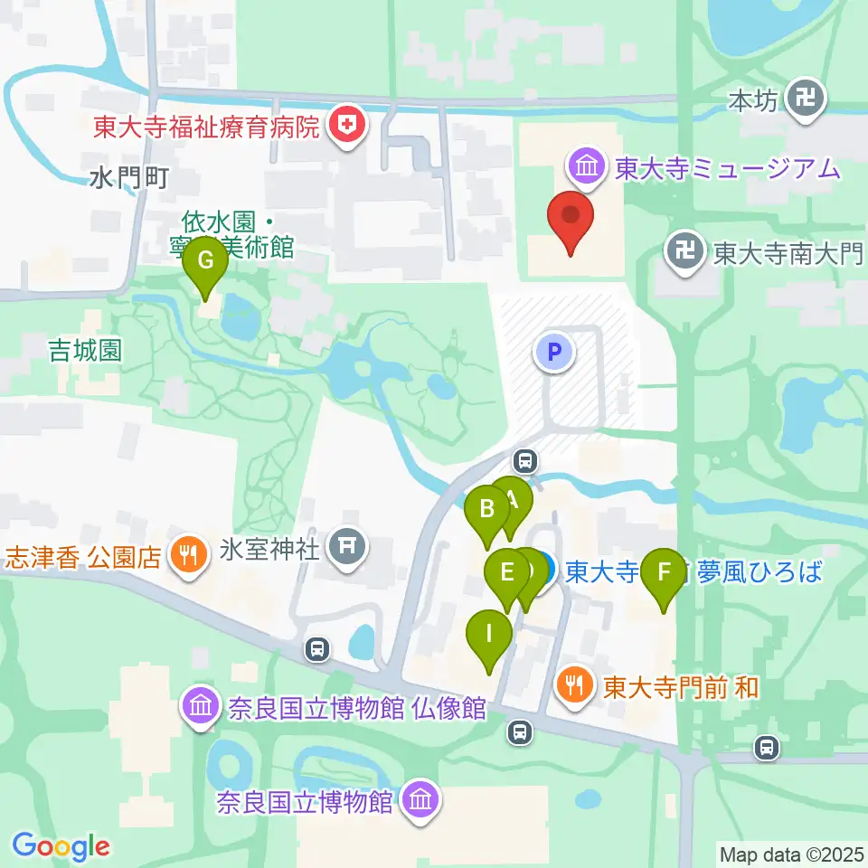 東大寺総合文化センター周辺のファミレス・ファーストフード一覧地図