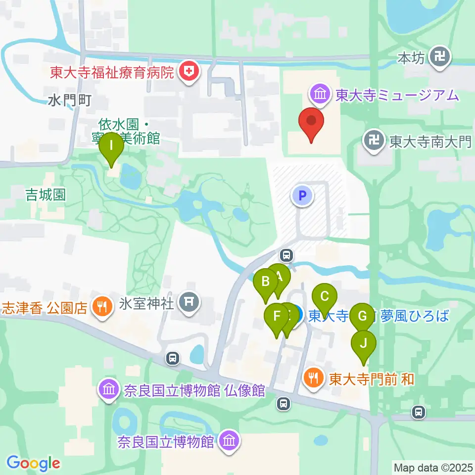 東大寺総合文化センター周辺のファミレス・ファーストフード一覧地図