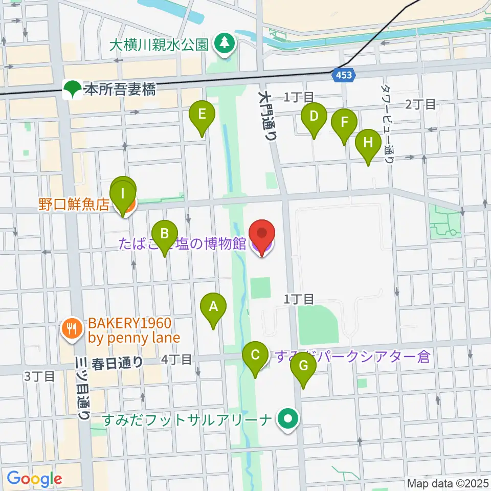 たばこと塩の博物館周辺のファミレス・ファーストフード一覧地図